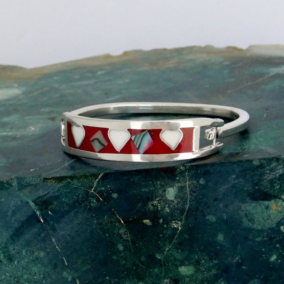 SOLD----Mexican Bracelet Child's Hearts Alpaca Silver K02 - Picture 3 of 4